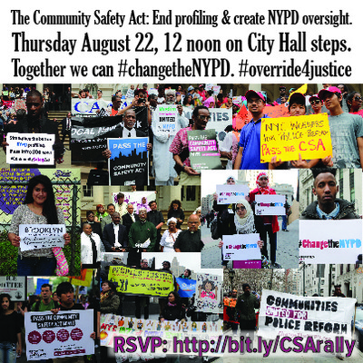 Join us Thursday August 22 for Rally & Press Conference for Community Safety Act