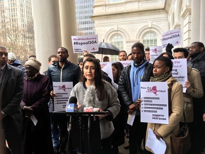 State Senator Jessica Ramos joined other elected officials and advocates at City Hall March 21 to call for the repeal of the states 50-a law, which shields police records from scrutiny. (Trevor Boyer/New York Daily News)